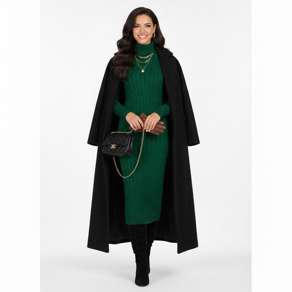 NWT 525 America Emerald Green Cable Knit Turtleneck Sweater Dress – Size S - Picture 2 of 10